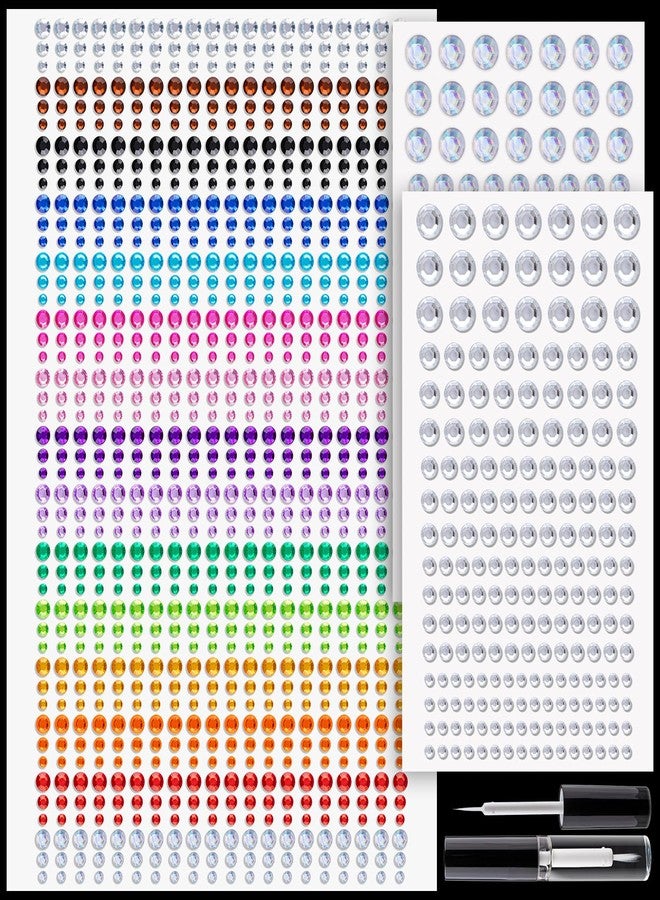 BELLEBOOST 1294 Pcs Rhinestone Stickers 3-8mm Clear+Laser+Colorful Self Adhesive Face Gems Stick on Body Crystal Jewels with Makeup Glue for Face Eye Hair Nails Make up and Craf Decorations - Image 1